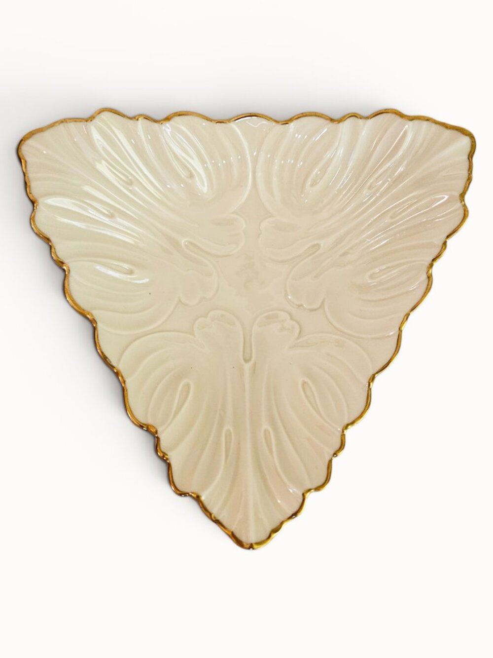 Vintage "Triad Woodland Leaf Dish - Ivory Porcelain with 24K Gold Trim
